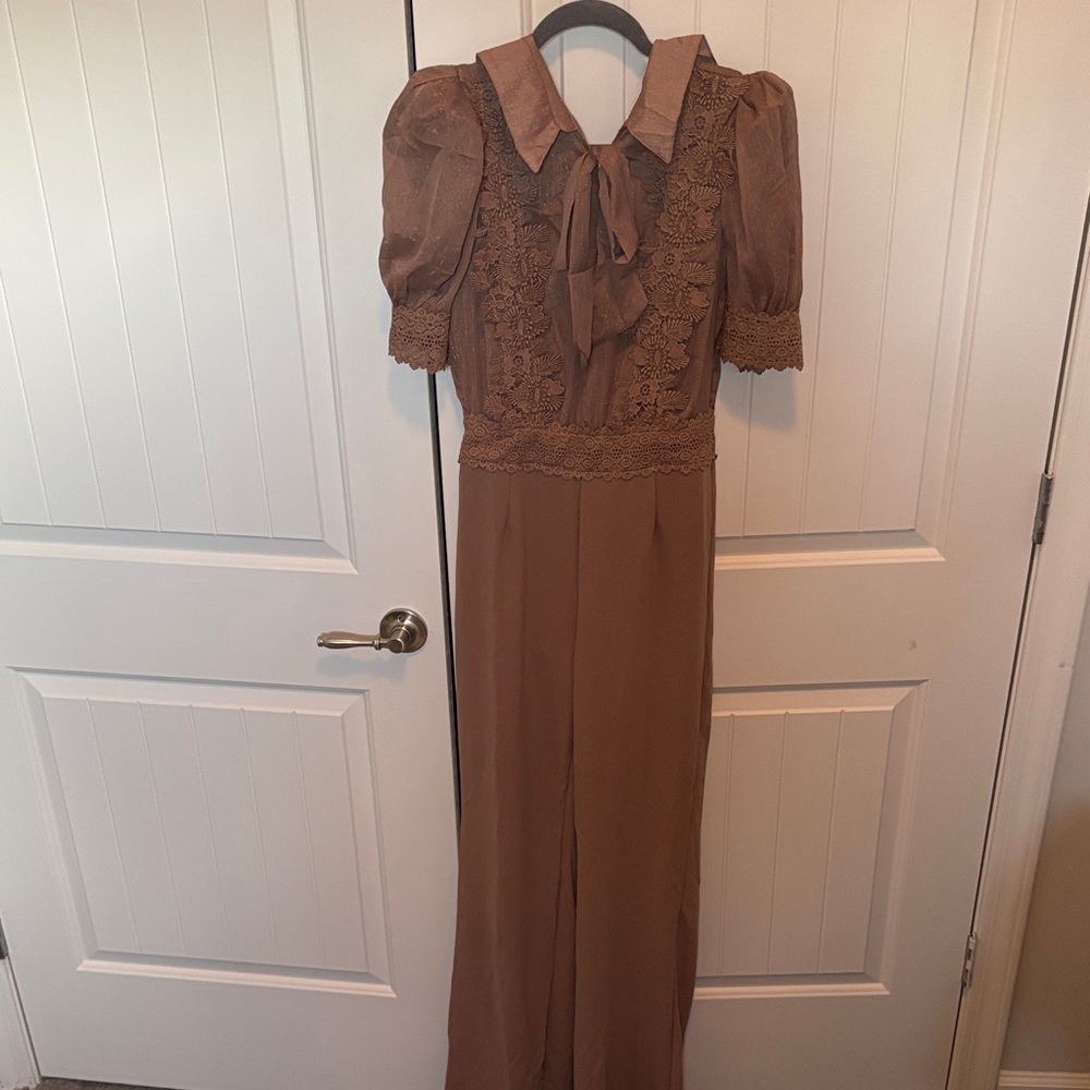 Brown Lace Detail Jumpsuit - Picture 5 of 8